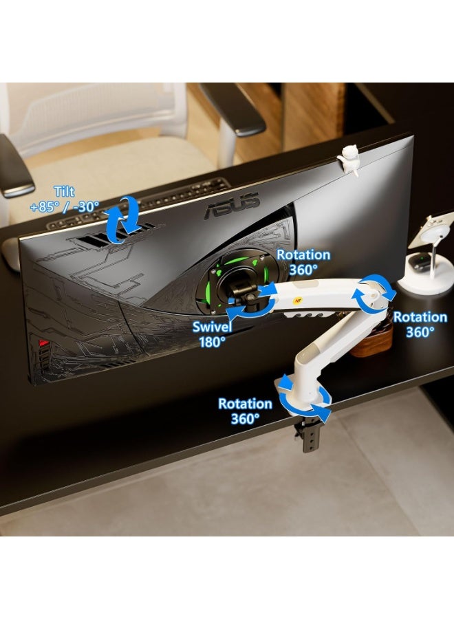 NB NORTH BAYOU F80 Single Monitor Screen Stand for 17-30 inch Monitors Screen – Full Motion Gas Spring Mount Arm, Supports 4.4-19.8lbs, VESA 75x75, 100x100, Adjustable Computer Monitor Stand -White - Image 5